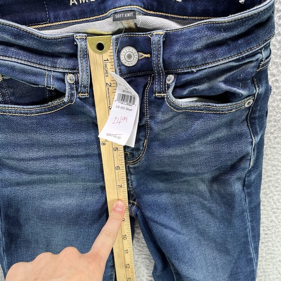 American Eagle Skinny Jeans Womens 000 Short Blue Soft Knit Distressed NWT - Picture 9 of 12